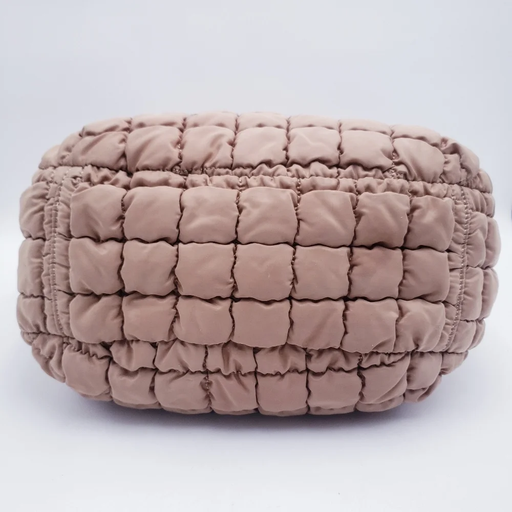 Urban Expressions Leda Quilted Square Nylon Puffer Hobo Bag‎ Purse Natural